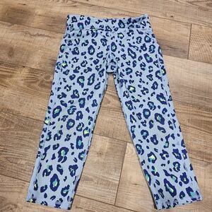 Girls 14 Stretch Capri Leggings Blue Leopard Print XL Old Navy Active Go Dry